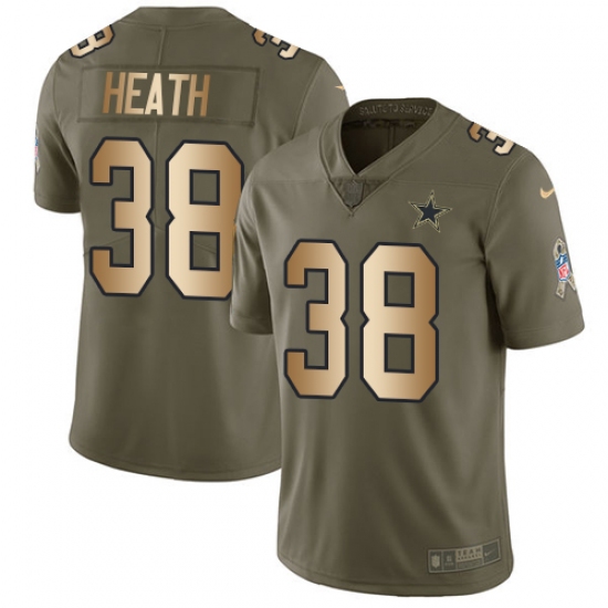 Youth Nike Dallas Cowboys #38 Jeff Heath Limited Olive/Gold 2017 Salute to Service NFL Jersey - Ujersey