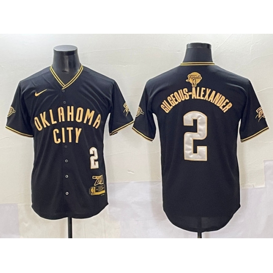 Men's Oklahoma City Thunder #2 Shai Gilgeous-Alexander Black Gold 2025 Finals Vapor Stitched Baseball Jersey - Ujersey