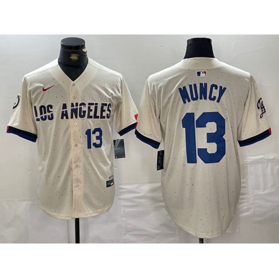 Men's Los Angeles Dodgers #13 Max Muncy Number Cream 2024 City Connect Limited Stitched Jerseys - Ujersey