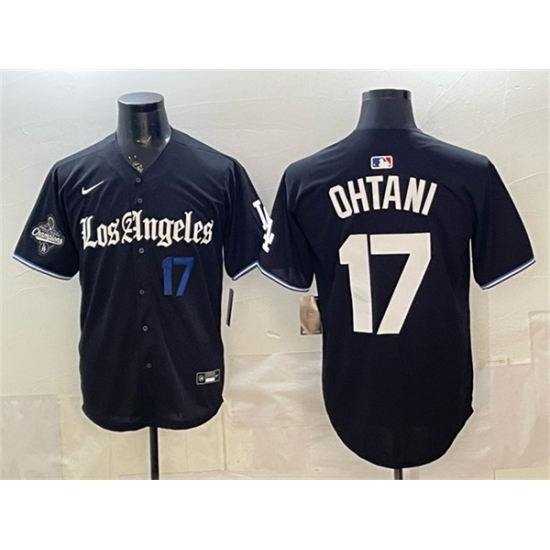 Men's Los Angeles Dodgers #17 Shohei Ohtani Black 2025 World Series Champions 'Gothic Edition' Vapor Premier Limited Stitched Baseball Jersey - Ujersey