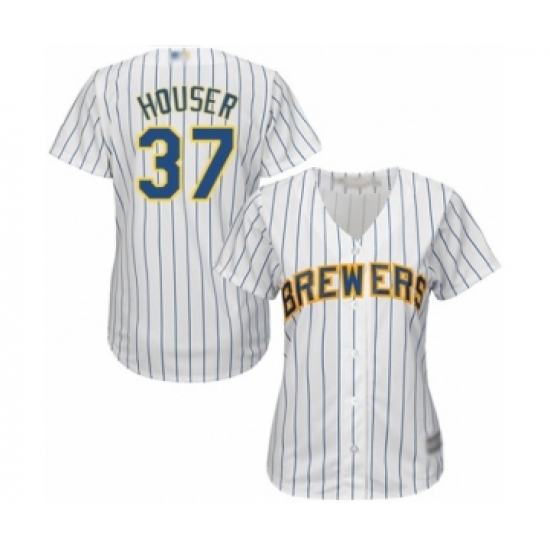 Women's Milwaukee Brewers #37 Adrian Houser Authentic White Alternate Cool Base Baseball Player Jersey