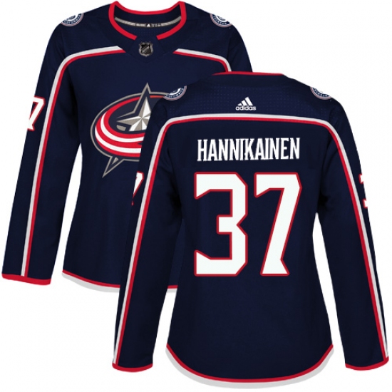 Women's Adidas Columbus Blue Jackets #37 Markus Hannikainen Authentic Navy Blue Home NHL Jersey - Ujersey
