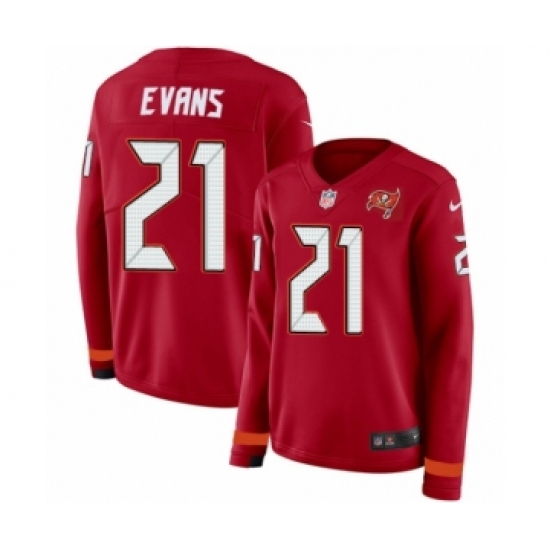Women's Nike Tampa Bay Buccaneers #21 Justin Evans Limited Red Therma Long Sleeve NFL Jersey - Ujersey