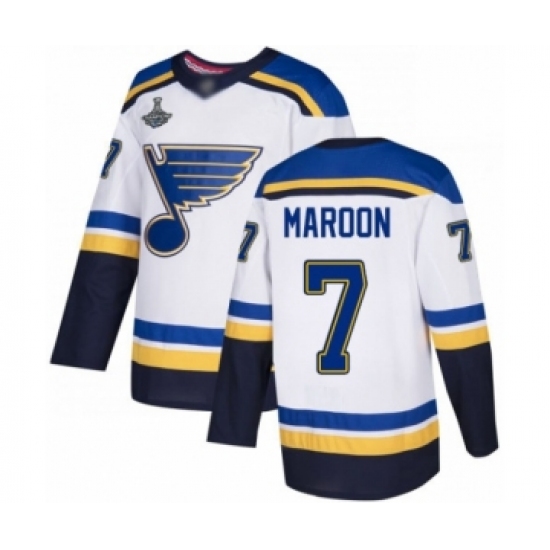 Youth St. Louis Blues #7 Patrick Maroon Authentic White Away 2019 Stanley Cup Champions Hockey Jersey - Ujersey