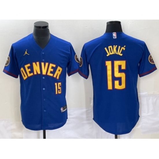 Men's Denver Nuggets #15 Nikola Jokic Blue Stitched Baseball Jersey - Ujersey