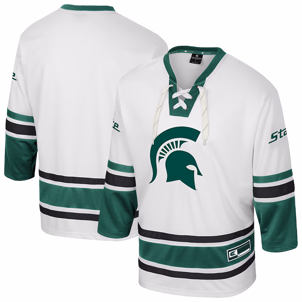 Men's Colosseum Cream Michigan State Spartans Puck Proud Fashion Hockey Jersey - SUjersey01