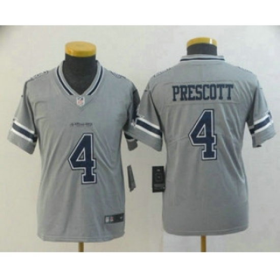 Youth Dallas Cowboys #4 Dak Prescott Grey 2019 Inverted Legend Stitched NFL Nike Limited Jersey - Ujersey