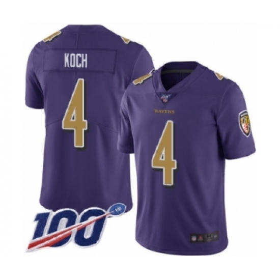Men's Baltimore Ravens #4 Sam Koch Limited Purple Rush Vapor Untouchable 100th Season Football Jersey - Ujersey
