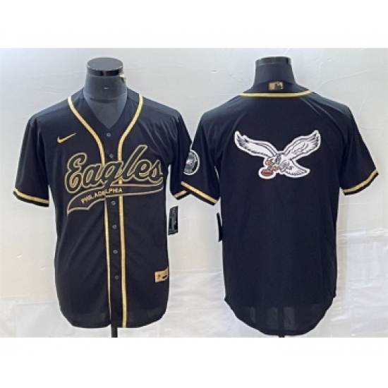 Men's Nike Philadelphia Eagles Black Gold Team Big Logo Cool Base Stitched Baseball Jersey - Ujersey