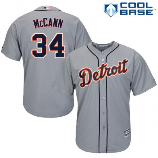 Men's Majestic Detroit Tigers #34 James McCann Replica Grey Road Cool Base MLB Jersey - Ujersey