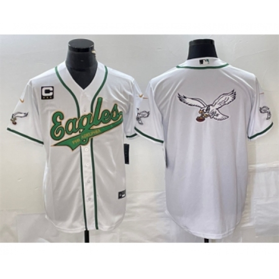 Men's Nike Philadelphia Eagles White Gold Team Big Logo C Cool Base Stitched Baseball Jersey - Ujersey