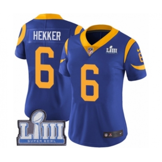 Women's Nike Los Angeles Rams #6 Johnny Hekker Royal Blue Alternate Vapor Untouchable Limited Player Super Bowl LIII Bound NFL Jersey - Ujersey