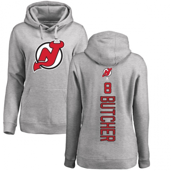 NHL Women's Adidas New Jersey Devils #8 Will Butcher Ash Backer Pullover Hoodie - ujerseystore