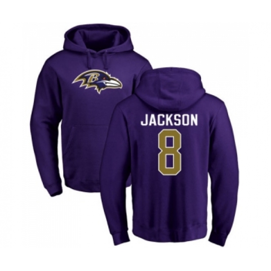 Football Baltimore Ravens #8 Lamar Jackson Purple Name & Number Logo Pullover Hoodie - Ujersey
