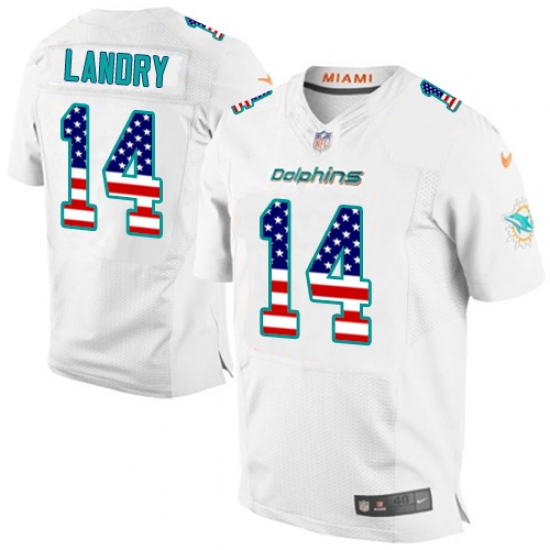 Men's Nike Miami Dolphins #14 Jarvis Landry Elite White Road USA Flag Fashion NFL Jersey - ujerseystore