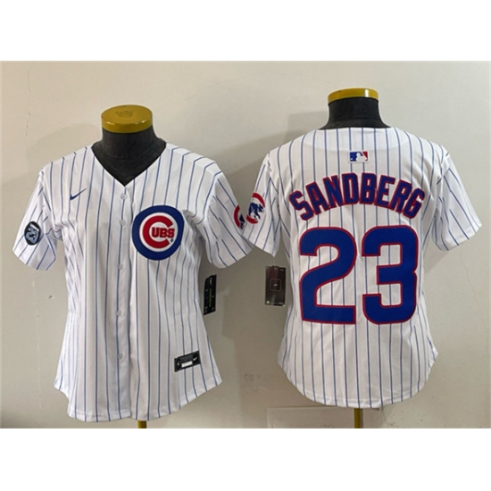 Youth Chicago Cubs #23 Ryne Sandberg White Pinstripe 'Ryne Sandberg Tribute' Vapor Limited V2 Stitched Baseball Jersey - Ujersey