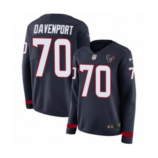 Women's Nike Houston Texans #70 Julien Davenport Limited Navy Blue Therma Long Sleeve NFL Jersey - Ujersey