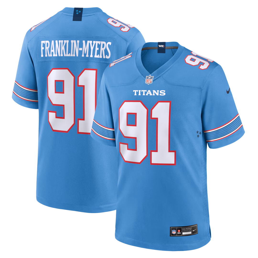Men's Tennessee Titans John Franklin-Myers Nike Light Blue Team Game Jersey