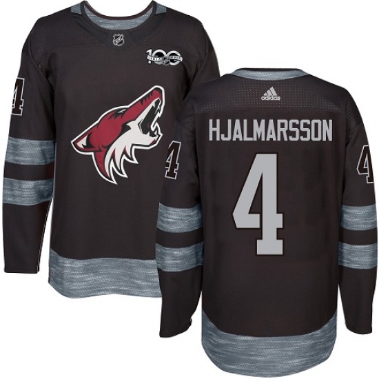 Men's Adidas Arizona Coyotes #4 Niklas Hjalmarsson Authentic Black 1917-2017 100th Anniversary NHL Jersey