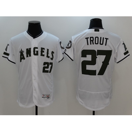 Men's Los Angeles Angels of Anaheim #27 Mike Trout Authentic White-Green Independent Jersey - Ujersey