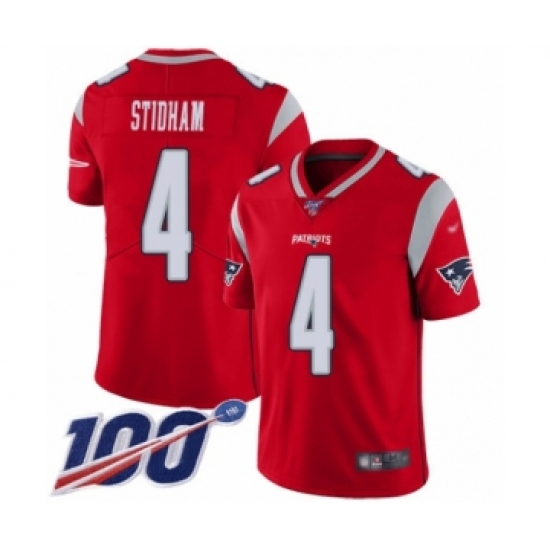 Youth New England Patriots #4 Jarrett Stidham Limited Red Inverted Legend 100th Season Football Jersey - Ujersey
