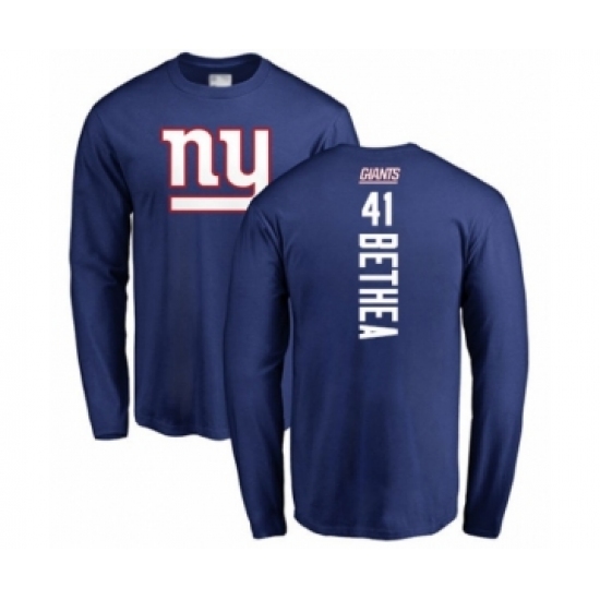 Football New York Giants #41 Antoine Bethea Royal Blue Backer Long Sleeve T-Shirt - Ujersey