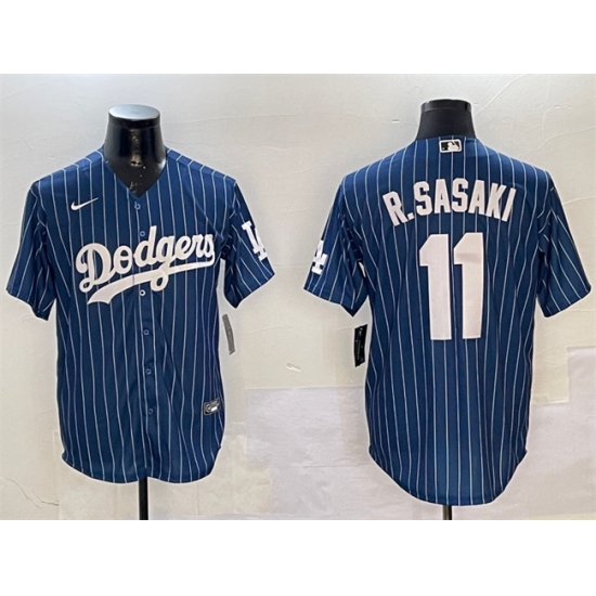 Men's Los Angeles Dodgers #11 Roki Sasaki Navy Cool Base Stitched Baseball Jersey - Ujersey