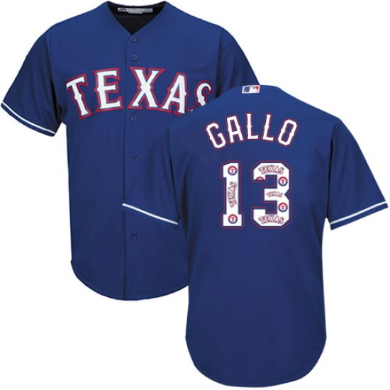 Men's Majestic Texas Rangers #13 Joey Gallo Authentic Royal Blue Team Logo Fashion Cool Base MLB Jersey - Ujersey