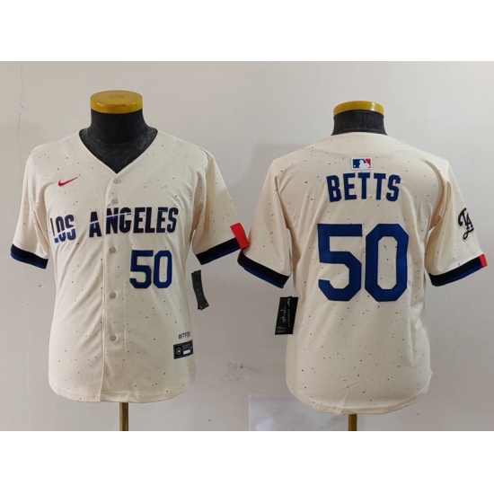 Youth Los Angeles Dodgers #50 Mookie Betts Number Cream 2024 City Connect Limited Stitched Jerseys - Ujersey