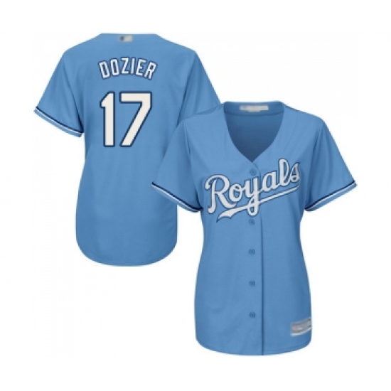 Women's Kansas City Royals #17 Hunter Dozier Replica Light Blue Alternate 1 Cool Base Baseball Jersey - Ujersey