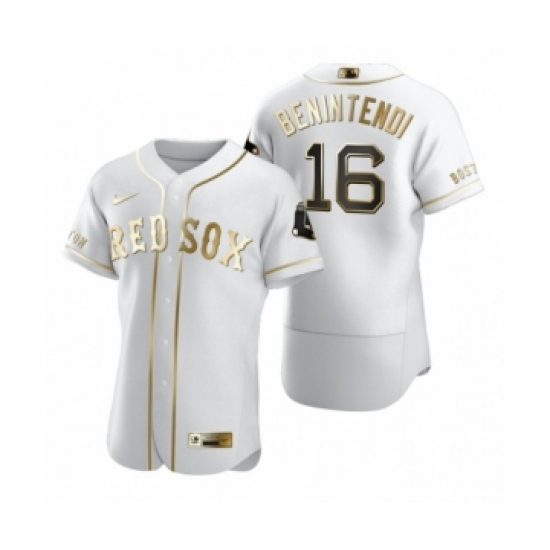 Men's Boston Red Sox #16 Andrew Benintendi Nike White Authentic Golden Edition Jersey - Ujersey