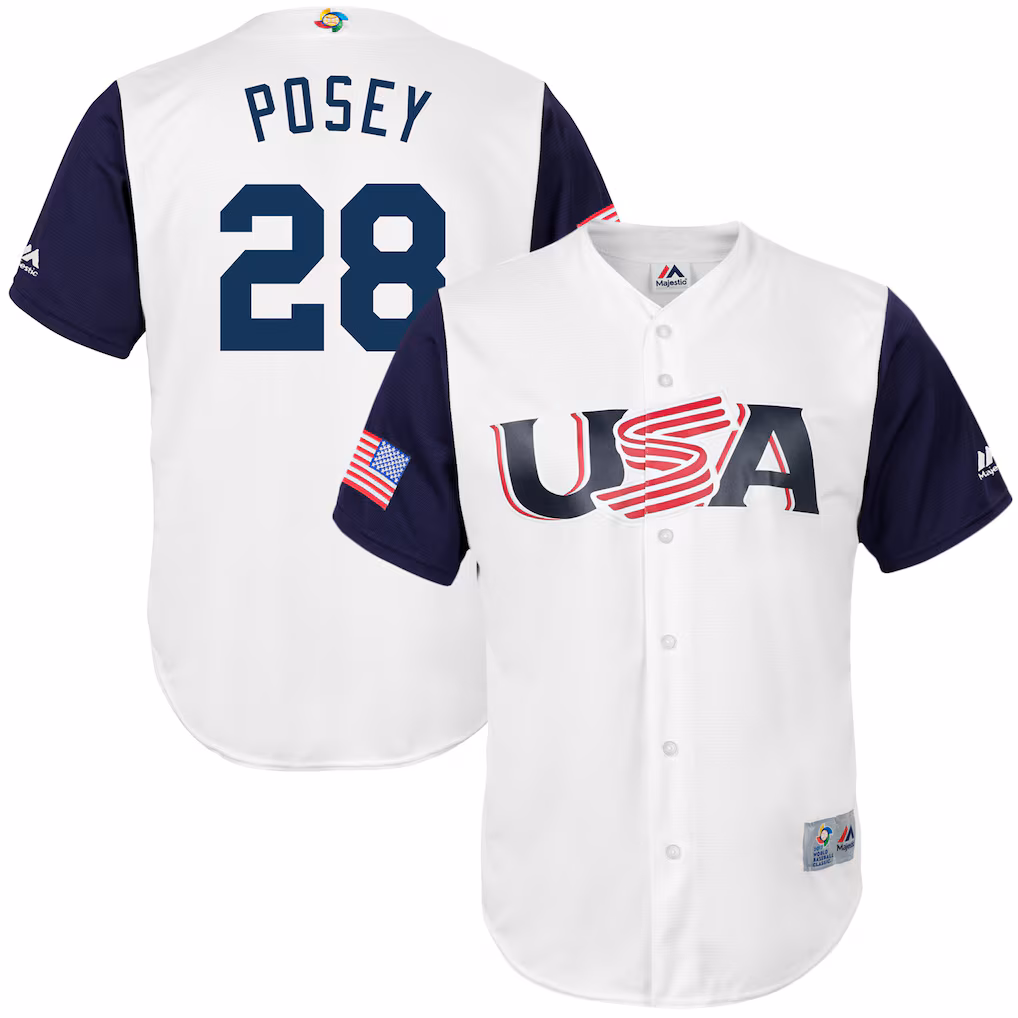 Men's USA Baseball Buster Posey Majestic White 2017 World Baseball Classic Replica Jersey