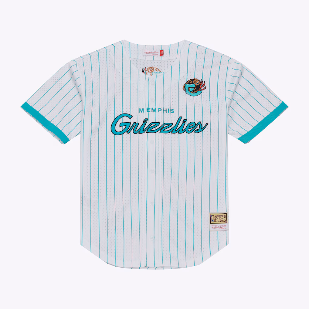 Men's Memphis Grizzlies Mitchell & Ness White Head Coach Pinstripe Mesh Full-Button Baseball Jersey - Ujersey Shop