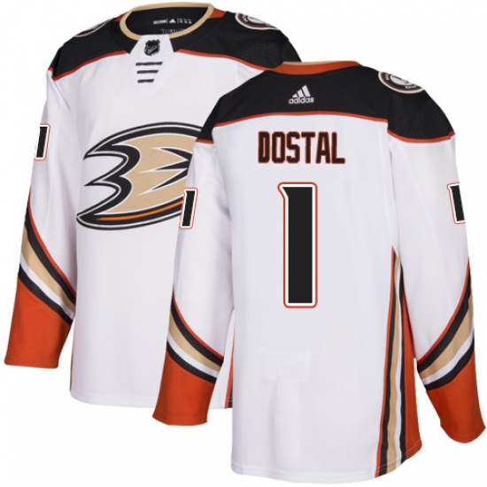 Youth Adidas Anaheim Ducks #1 Lukas Dostal Authentic White Away NHL Jersey - Ujersey