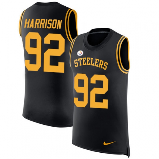 Men's Nike Pittsburgh Steelers #92 James Harrison Limited Black Rush Player Name & Number Tank Top NFL Jersey - Ujersey