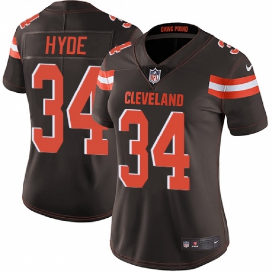 Women's Nike Cleveland Browns #34 Carlos Hyde Brown Team Color Vapor Untouchable Limited Player NFL Jersey - Ujersey