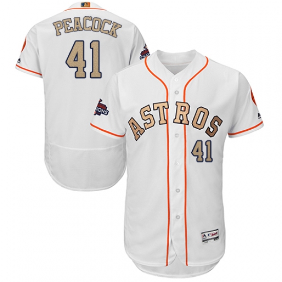 Men's Majestic Houston Astros #41 Brad Peacock White 2018 Gold Program Flex Base Authentic Collection MLB Jersey - Ujersey