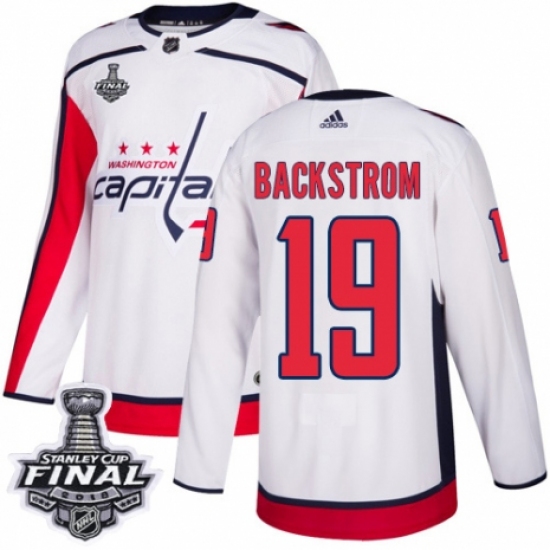 Men's Adidas Washington Capitals #19 Nicklas Backstrom Authentic White Away 2018 Stanley Cup Final NHL Jersey - Ujersey