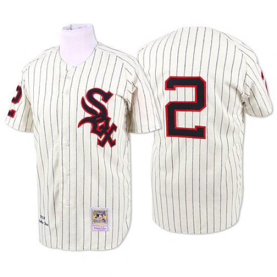Men's Mitchell and Ness 1959 Chicago White Sox #2 Nellie Fox Authentic Cream Throwback MLB Jersey - Ujersey