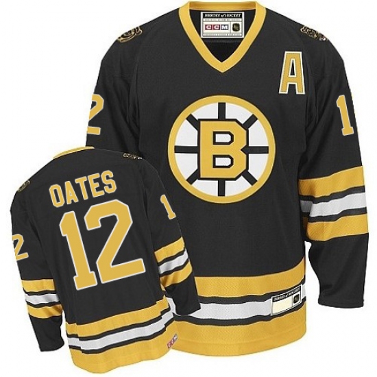 Men's CCM Boston Bruins #12 Adam Oates Premier Black/Gold Throwback NHL Jersey - Ujersey