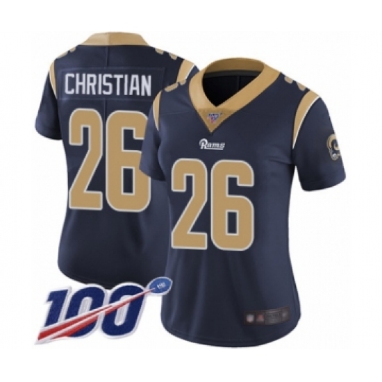 Women's Los Angeles Rams #26 Marqui Christian Navy Blue Team Color Vapor Untouchable Limited Player 100th Season Football Jersey - Ujersey