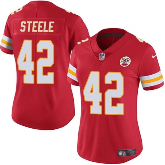 Women's Kansas City Chiefs #42 Carson Steele Red Vapor Untouchable Limited Stitched Jersey(Run Small) - Ujersey