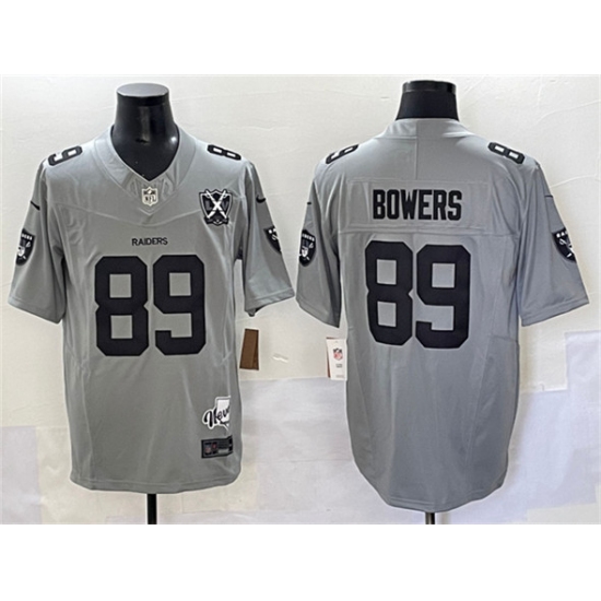 Men's Las Vegas Raiders #89 Brock Bowers Gray 2024 F.U.S.E With Nevada Silver Stat And 65th Anniversary Stitched Football Jersey - Ujersey