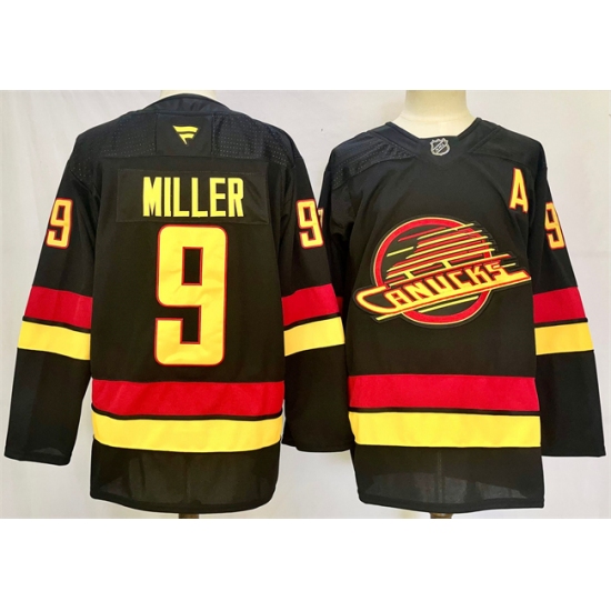 Men's Vancouver Canucks #9 J.T. Miller Black 2024-25 With A Alternate Stitched Hockey Jersey - Ujersey