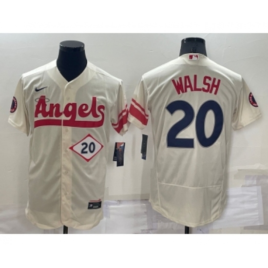 Men's Los Angeles Angels #20 Jared Walsh Number Cream 2022 City Connect Flex Base Stitched Jersey - Ujersey