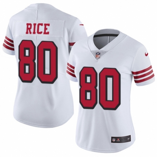 Women's Nike San Francisco 49ers #80 Jerry Rice Limited White Rush Vapor Untouchable NFL Jersey - Ujersey