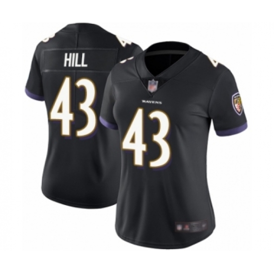 Women's Baltimore Ravens #43 Justice Hill Black Alternate Vapor Untouchable Limited Player Football Jersey - Ujersey