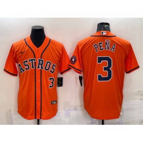 Men's Houston Astros #3 Jeremy Pena Number Orange With Patch Stitched MLB Cool Base Nike Jersey - Ujersey
