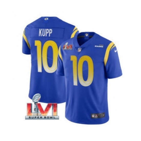Men's Los Angeles Rams #10 Cooper Kupp Royal 2022 Super Bowl LVI Vapor Limited Stitched Jersey - Ujersey