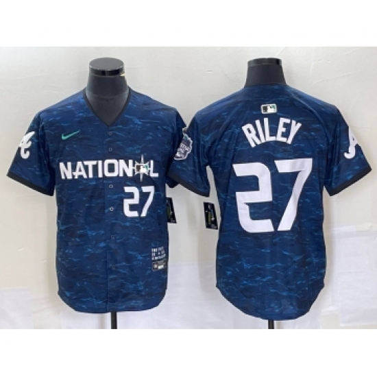 Men's Nike Atlanta Braves #27 Austin Riley Number Royal 2023 All Star Cool Base Stitched Baseball Jersey - Ujersey